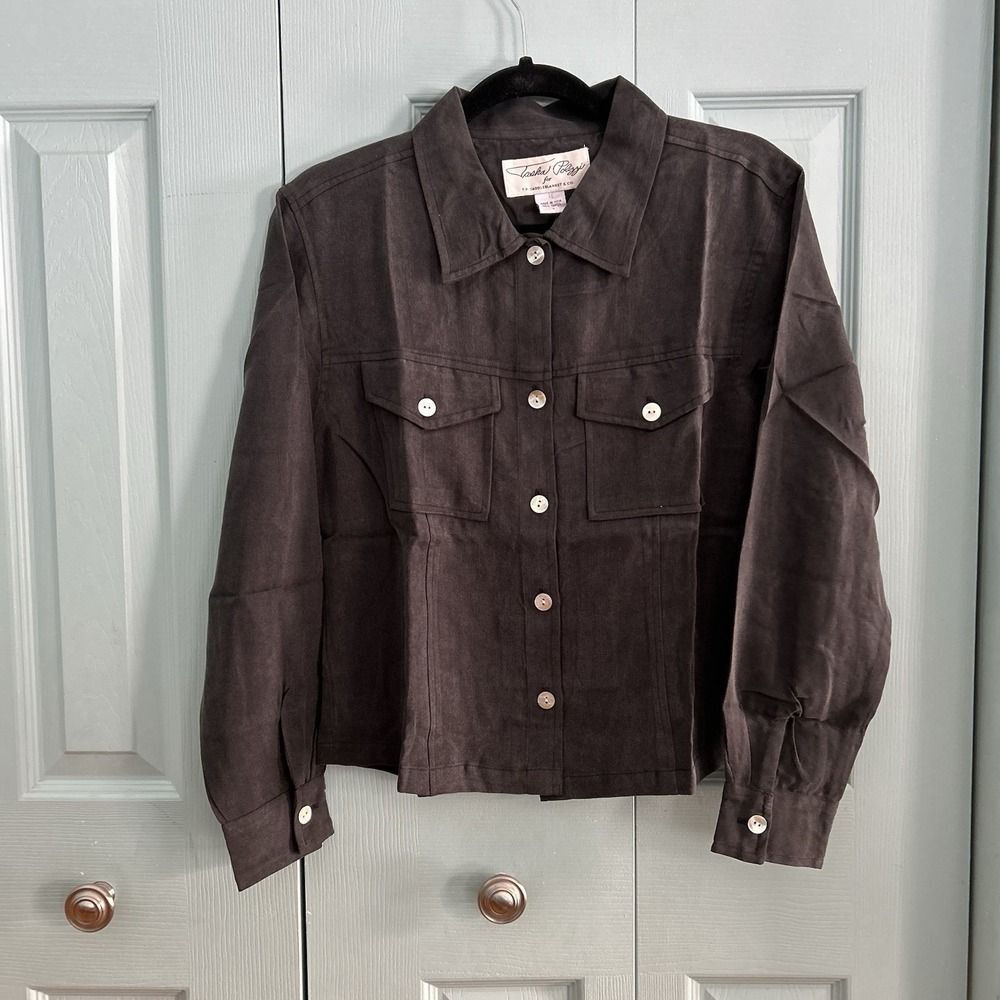 Tasha Polizzi Womens Dark Gray Button Front Long Sleeve Collared Shirt Small